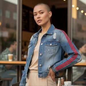 Y2K Sky And Sparrow Distressed Denim Jean Jacket Size Medium